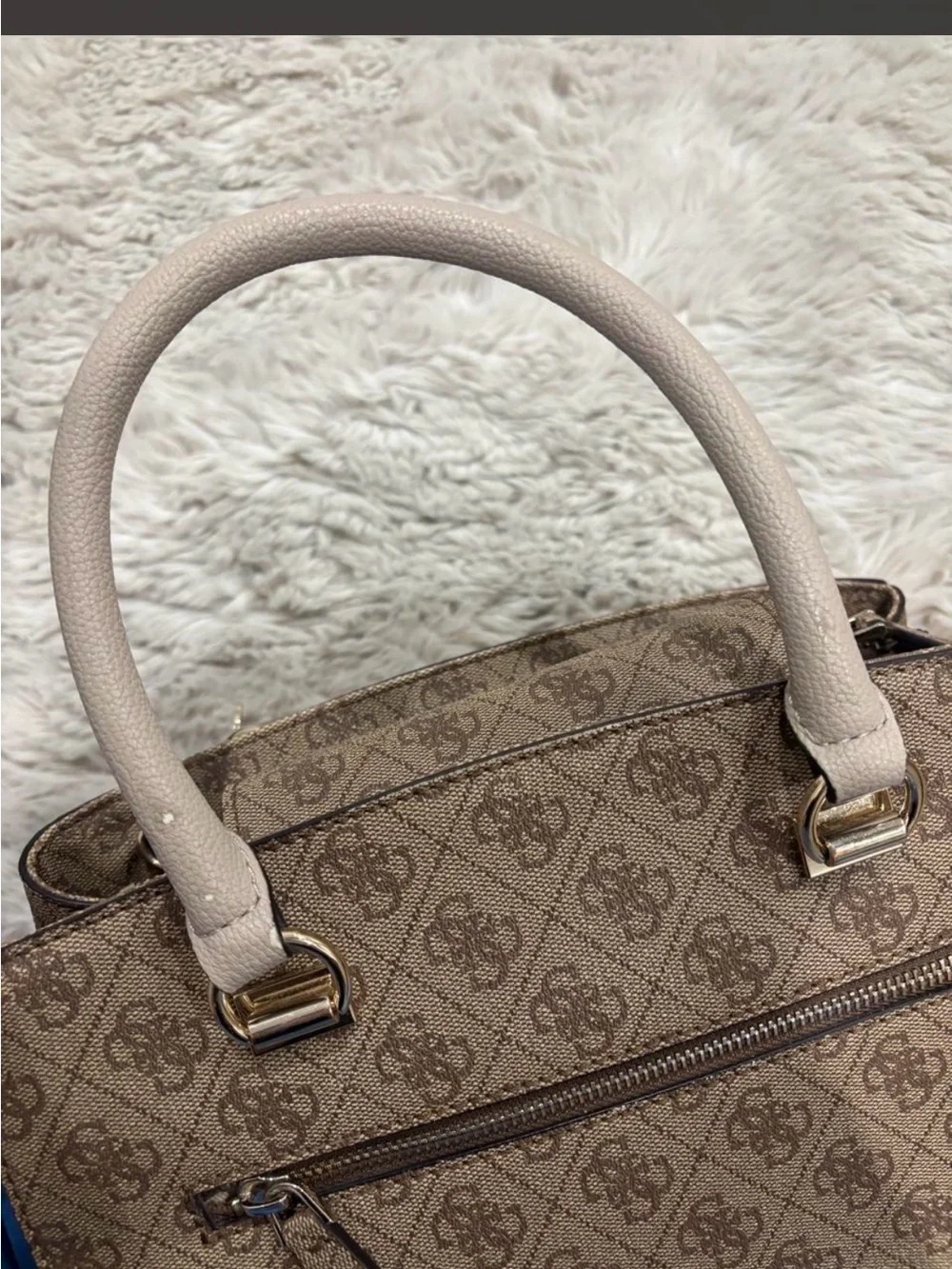 GUESS Brown Monogram Satchel Handbag